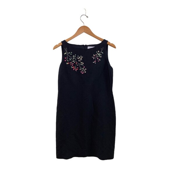 Casual Corner Sheath Dress and Small Purse Floral Embroidery Black Size 6 - Picture 2 of 8